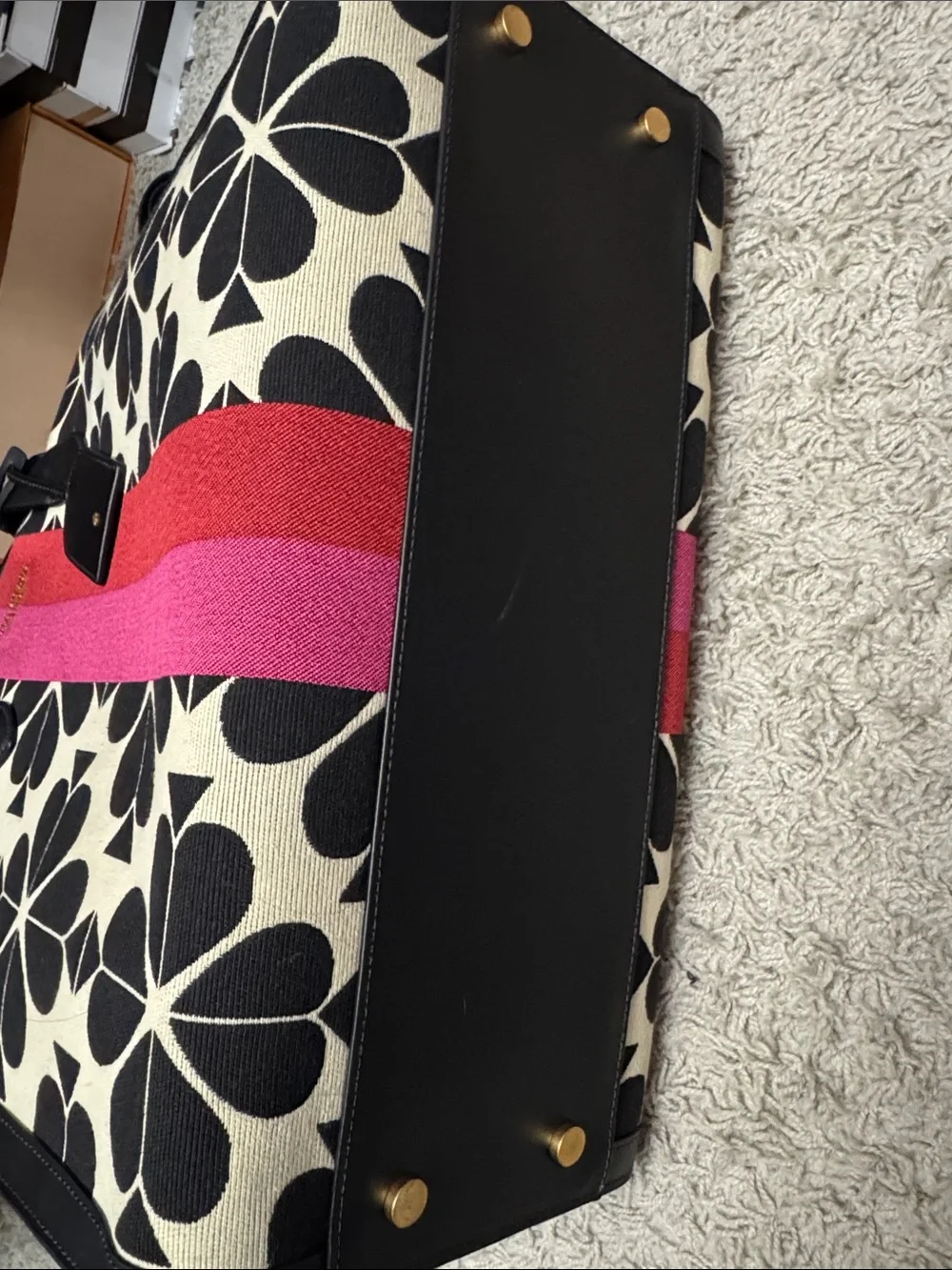 kate spade Black & Pink Stripe Canvas Tote